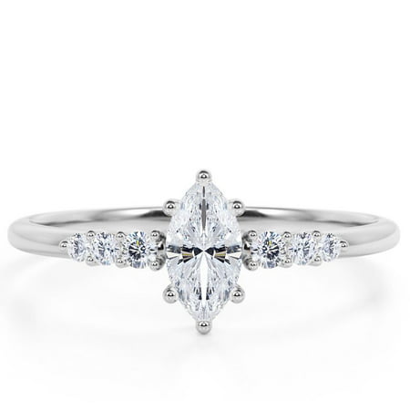 1.25 Carat marquise cut Engagement Ring in 18k White Gold Over SilverWhite,