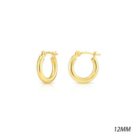 Tilo Jewelry 14k Yellow Gold Classic Polished Round Gold Hoop Earrings (12mm) for Girls