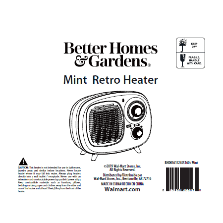 Better Homes & Gardens Electric Ceramic Retro Heater 1500W Indoor, Mint, Mint