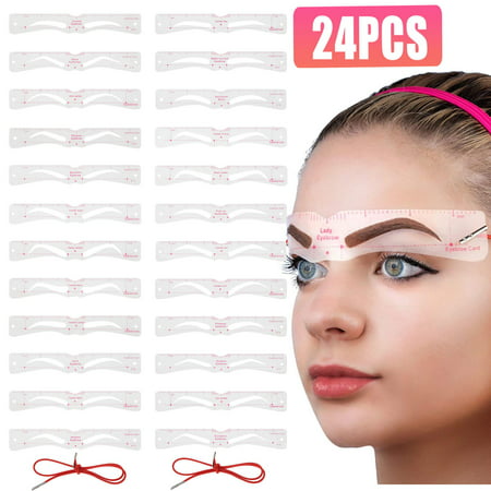 TSV Eyebrow Stencil, 24Pcs Eyebrow Template Trimming Tool, Eyebrow Shaper Kit, Reusable Eyebrow Template With 2Pcs Elastic Fixing Rope, 3 Minutes Makeup Tools For A Variety of Face