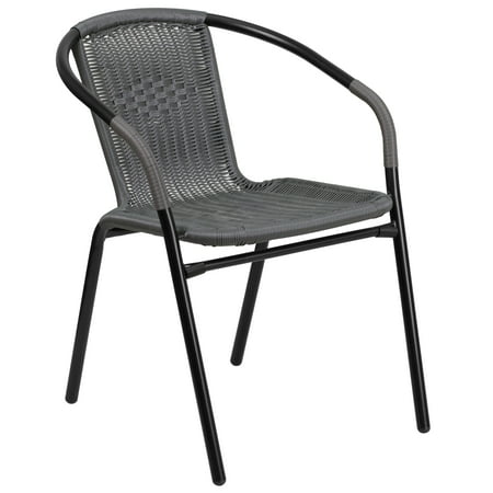 Flash Furniture 4 Pack Gray Rattan Indoor-Outdoor Restaurant Stack ChairGray,
