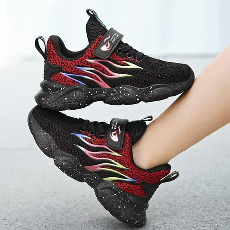 HOBIBEAR Kids Sneakers for Boys Girls Running Shoes Lightweight Sport Black 13.5 Little KidBlack Red,