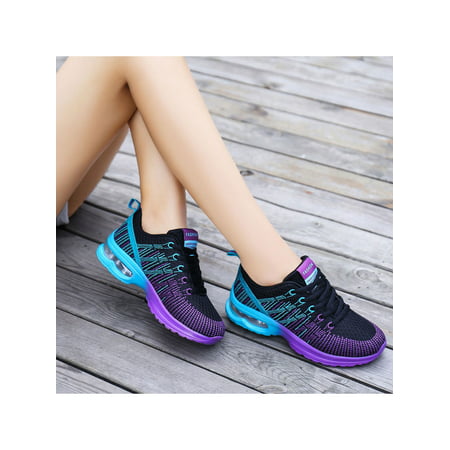 LUXUR Womens Breathable Mesh Sports Casual Shoes Running Walking SneakersBlack Purple,