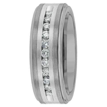 Mens 1/2 ctw Lab-Grown Diamond Tungsten & Stainless Steel Wedding Band - Mens Ring