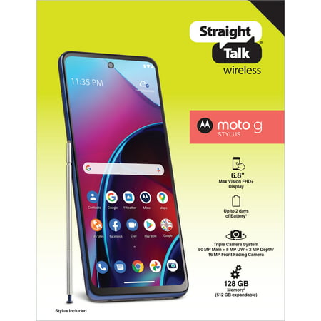 Straight Talk Motorola Moto G Stylus 4G (2022), 128GB, Blue - Prepaid Smartphone