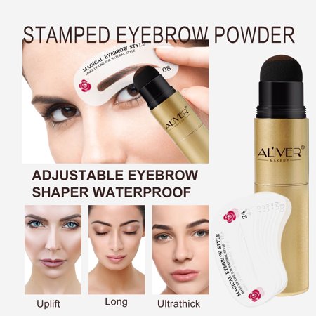 Elaimei Eyebrow Stamp Eyebrow Stencil Shaping Kit One Step Natural Brow Powder,Medium Brown+Dark Brown, Medium Brown+Dark Brown