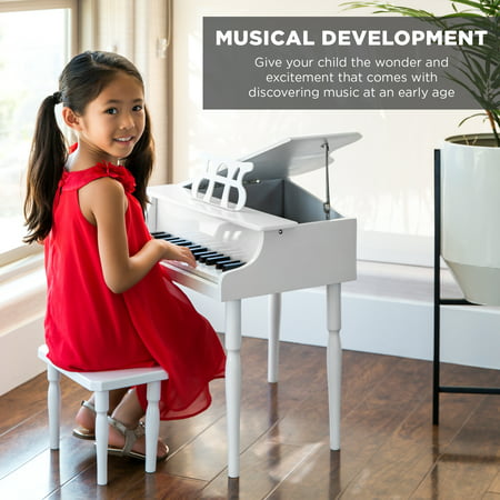 Best Choice Products Kids Classic 30-Key Mini Piano w/ Lid, Bench, Foldable Music Rack, Song Book, Stickers - White, White