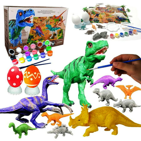 PENGXIANG Kids Crafts and Arts Dinosaur Painting Kit with Play Mat, Dinosaurs Toys Art and Craft for Boys Girls Age 4 5 6 7 8 Years Old, Fun DIY Kids Paint Birthday Gifts for Children Animal Set