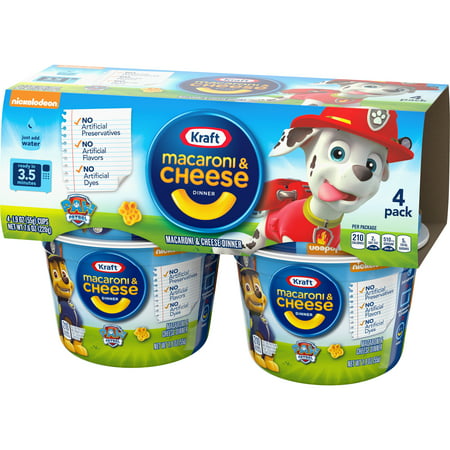 Kraft Mac N Cheese Macaroni and Cheese Cups Easy Microwavable Dinner with Nickelodeon Paw Patrol Pasta Shapes, 4 ct Pack, 1.9 oz Cups