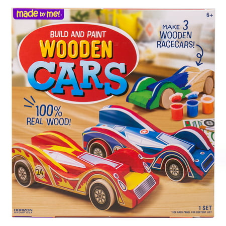 Made By Me Build & Paint Wood Cars, 3 Race Car with Moving Wheelss, 6+, 70698