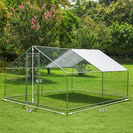 TOETOL Extra Large Metal Chicken Coop Walkin Poultry Cage Hen Run House Rabbits Habitat Cage Spire Shaped Coops, 13.0' L x 9.8' W x 6.5' H