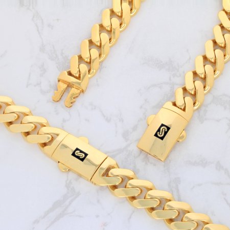Nuragold 10k Yellow Gold 11mm Royal Monaco Miami Cuban Link Chain Necklace, Mens Jewelry with Fancy Box Clasp 18" - 30"