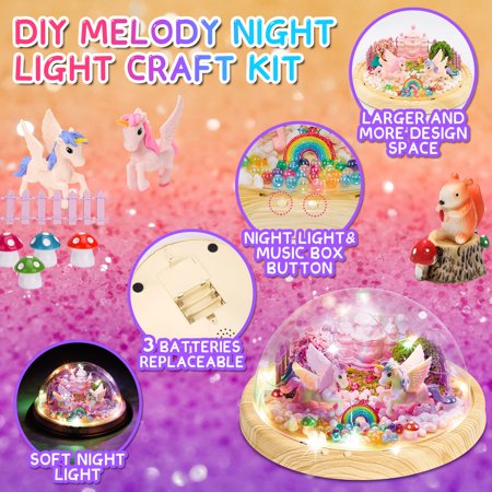 Dikence Girls Toys Age 6 7 8 9, Fairy Night Light Unicorn Gifts for 5-9 Years Old Girls DIY Music Box Christmas Arts and Crafts Presents for 4-10 Year Olds Kids Girls Friends Halloween Birthdays GiftsRainbow Pegasus,