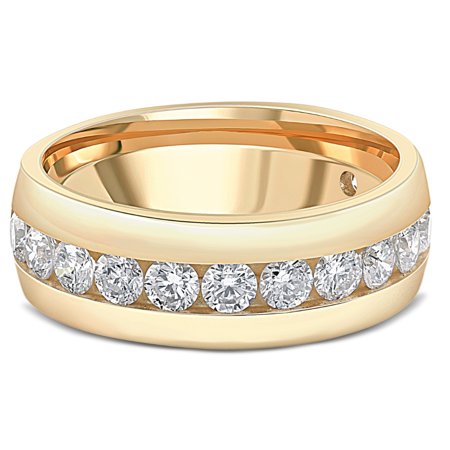 1 1/2 Ct Mens Lab Grown Diamond Wedding Ring Yellow Gold Anniversary Polish Band, Yellow Gold, 8