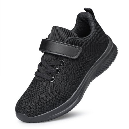 YHOON Boys Girls Sneakers Kids Shoes Unisex Lightweight Breathable Athletic Running Tennis Fitness Shoes Black Toddler Size 7Black,