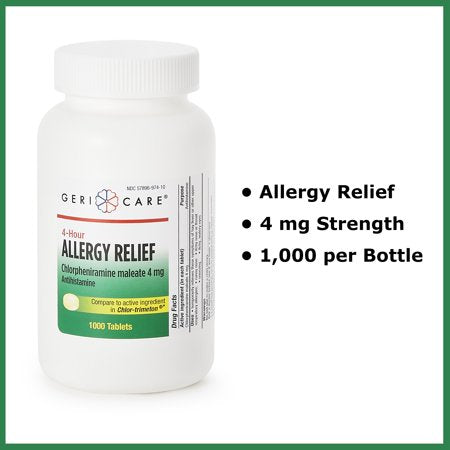 Health*Star Allergy Relief 4 mg Chlorpheniramine Maleate Tablet, 1,000 per Bottle