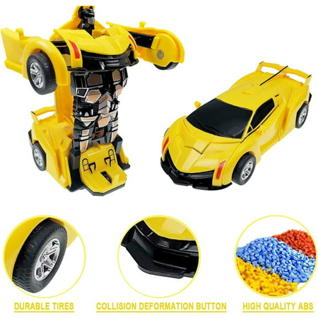 Transforming Cars for 2 Years Old Boys and Toddlers, Inertia Driven Truck Toy for 3 Year Old Boy, Portable Toy for 2, 3, 4, 5, 6, 7, 8 Year Old Boys Christmas Birthday Gifts for Kids, Yellow