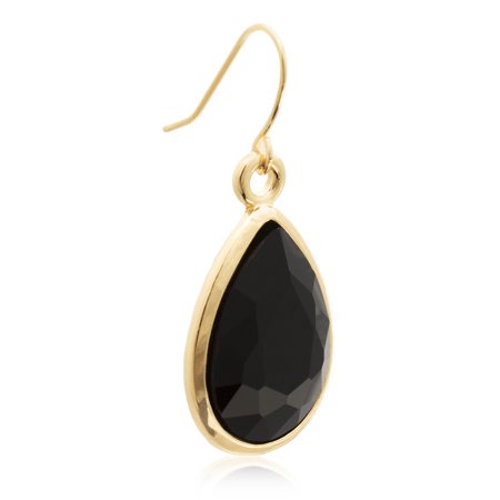 SuperJeweler 18 Carat Pear Shape Black Onyx Crystal Earrings, Gold Overlay for Women