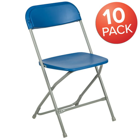Flash Furniture Hercules? Series Plastic Folding Chair - Blue - 10 Pack 650LB Weight Capacity Comfortable Event Chair-Lightweight Folding ChairBlue,