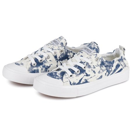 JENN ARDOR Canvas Shoes Sneakers for Women Low Top Slip On Casual Comfortable Walking FlatsFloral Navy,