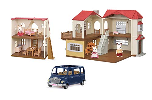 Calico Critters Red Roof Grand Mansion Gift Set, Dollhouse Playset with 3 Figures, Furniture, Vehicle and Accessories