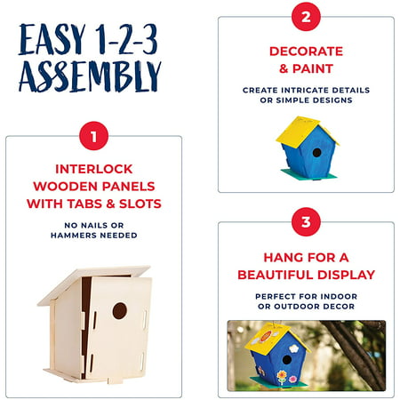 12 Wooden Birdhouses - Crafts For Girls And Boys - Kids Bulk Arts And Crafts Set - 12 Diy