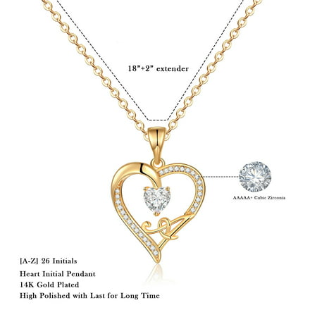 TINGN Initial Heart Necklace for Women Girls Cubic Zirconia 14K Gold Plated Initial Heart Pendant Necklace