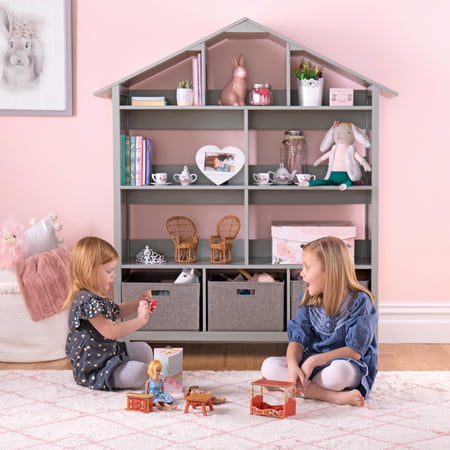 Martha Stewart Living and Learning Kids' Dollhouse Bookcase - Gray: Wooden Storage Organizer for Books, Dolls, Toys ? Bookshelf for Bedroom or Playroom