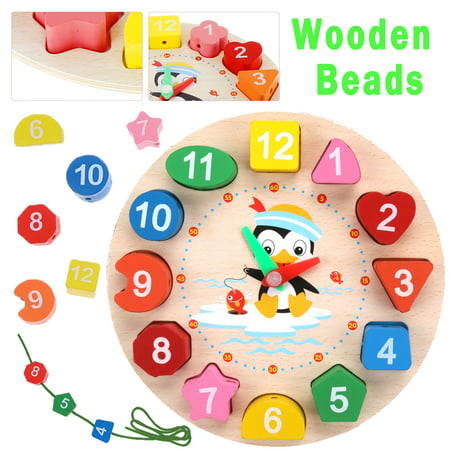 Homaful Wooden Shape Sorting Clock-Teaching Time Clock Shape Sorting Number Blocks, Early Learning Wooden Educational Toy for 1 2 3 Year Old Toddler Baby Kids(Multi-color)