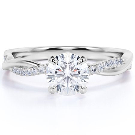 1 Carat Round cut Moissanite and Diamond infinity multi-stone Engagement Ring in 10k White Gold