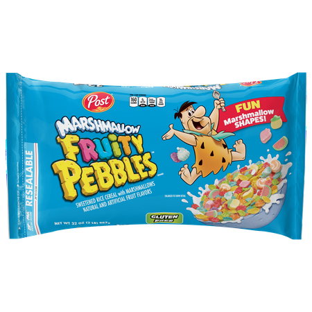 Post Fruity PEBBLES with Marshmallows Breakfast Cereal, Gluten Free, Breakfast Snacks, Small Box, 32 oz