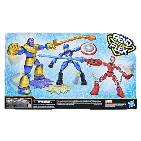 Marvel Avengers Bend and Flex Iron Man, Captain America, Thanos 3-Pack Action Figures