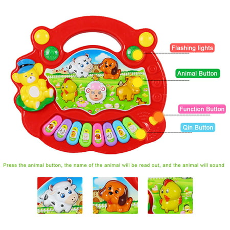 POINTERTECK Musical Baby Toys 6 to 12 Months, Baby Piano Light Up Animal Musical Toys for Toddlers 1-3, Infant Kids Learning Toys for 1 Year Old Girl Boy, Baby Toys 12-18 Months GiftsRed,