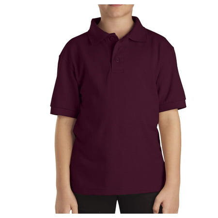 Dickies Boys School Uniform Short Sleeve Pique Polo Shirt, Sizes 4-20, Burgundy, XL