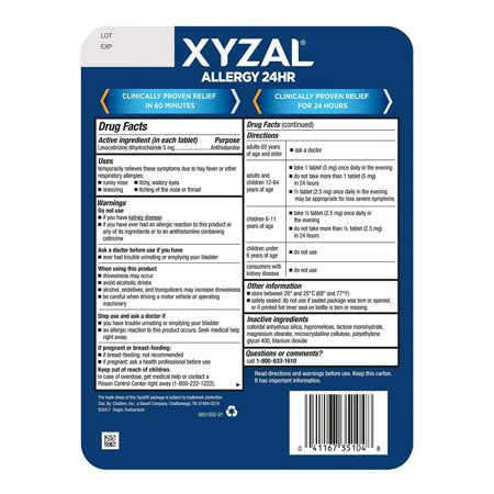 Xyzal Adult Allergy 24HR Allergy Relief Tablets 2x55 Count .