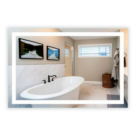 LED Front-Lighted Bathroom Vanity Mirror: 60" Wide x 40" Tall - Commercial-Grade - Rectangular - Wall-Mounted