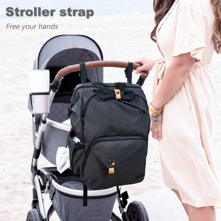 Hap Tim Baby Diaper Bag Backpack Large Capacity Double Compartment with Stroller Straps,Waterproof Nappy Bag Backpack for Newborn Mother/Father(US7340-DG)Black,