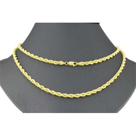 Nuragold 10k Yellow Gold 4mm Diamond Cut Rope Chain Pendant Necklace, Mens Womens with Lobster Clasp 16" - 30"