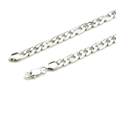 14k Figaro Chain 5mm 14k White Gold Necklace Women Men Jewelry Strong Solid Clasp Gift with Lobster Plated Clasp - 28"