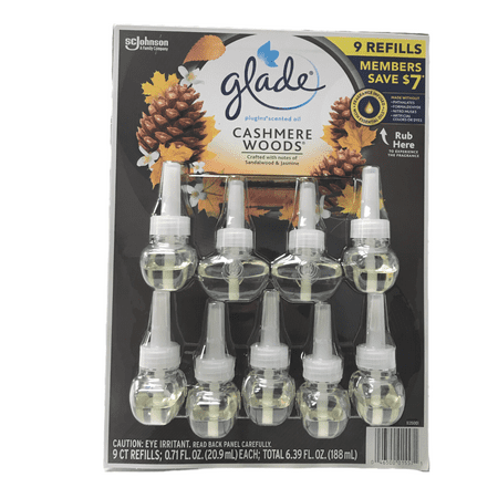 Glade PlugIns Scented Oil Refill, Essential Oil Infused Wall Plug In (Cashmere Woods)