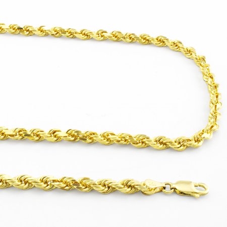 Nuragold 10k Yellow Gold 4mm Solid Rope Chain Diamond Cut Pendant Necklace, Mens Jewelry with Lobster Clasp 20" - 30"