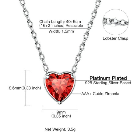 Women 925 Sterling Silver Birthstone Love Heart Necklace, Birthday Valentines Gift
