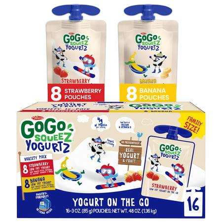 (16 Pack) GoGo Squeez Yogurtz Strawberry Banana Yogurt Pouch, 3 oz