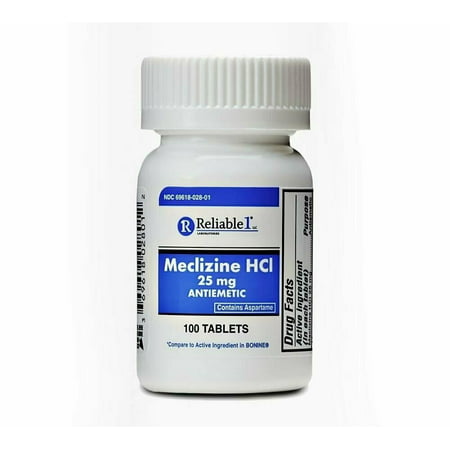 Reliable 1 Meclizine Hydrochloride Antiemetic w/ Aspartame,100ct, 2-Pack