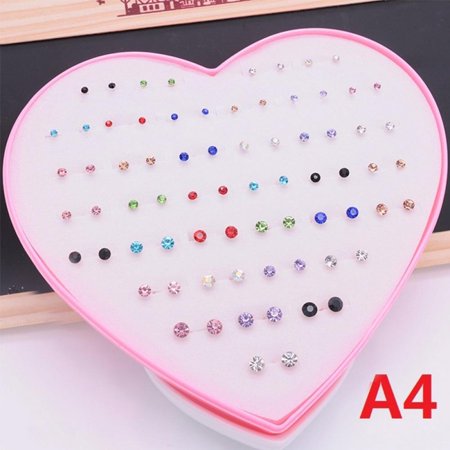 36 Pairs/Box Multi-Color Crystal Cartoon Hypoallergenic Plastic Stud Earrings Set For Women Girl Daughter Gifts JewelryA1,