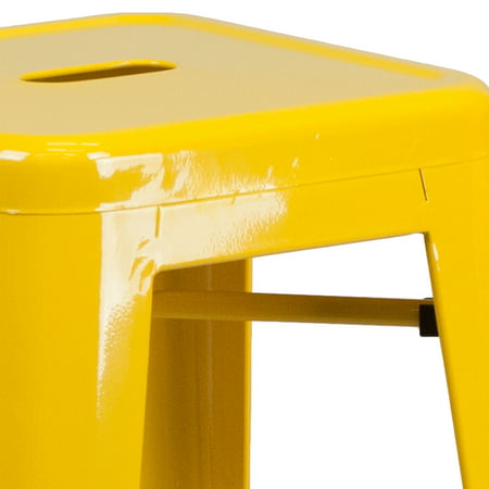 Flash Furniture Commercial Grade 30" High Backless Yellow Metal Indoor-Outdoor Barstool with Square Seat, Yellow, 17" x 17" x 30"