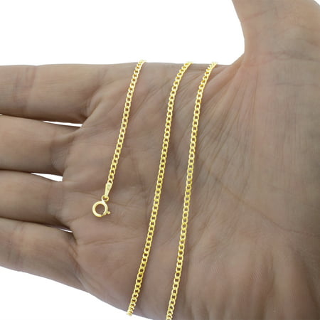 Nuragold 14k Yellow Gold 2mm Cuban Curb Link Chain Pendant Necklace, Womens Mens Jewelry 16" - 24"