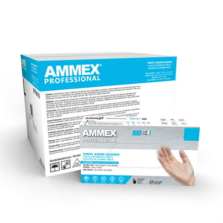 AMMEX Vinyl, Latex Free, Powder Free, Medical Disposable Gloves, Medium, Clear, 100/Box, M