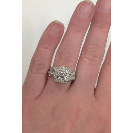 1 3/4ct Cushion Diamond Vintage Halo Engagement Ring Set 14K White Gold, White Gold, 9.5