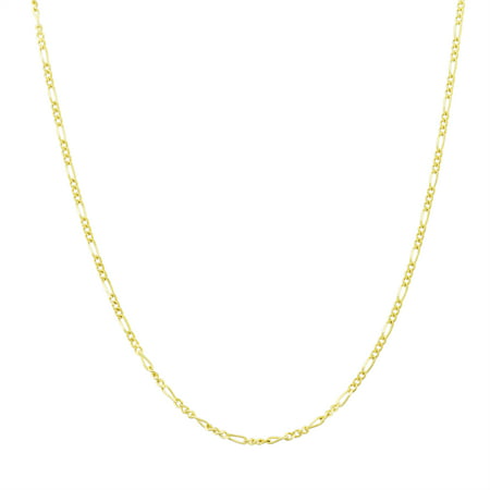 Nuragold 14k Yellow Gold 1.1mm Solid Figaro Chain Link Pendant Necklace, Womens Jewelry 16" - 24"